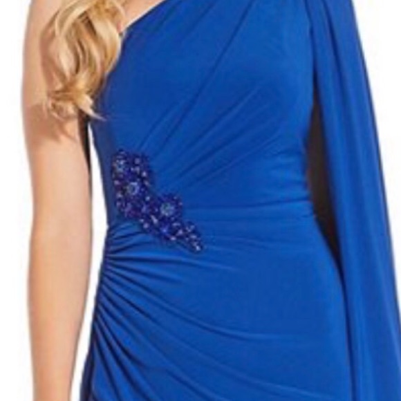 One Shoulder Beaded Brooch Draped Formal Gown - Picture 2 of 16